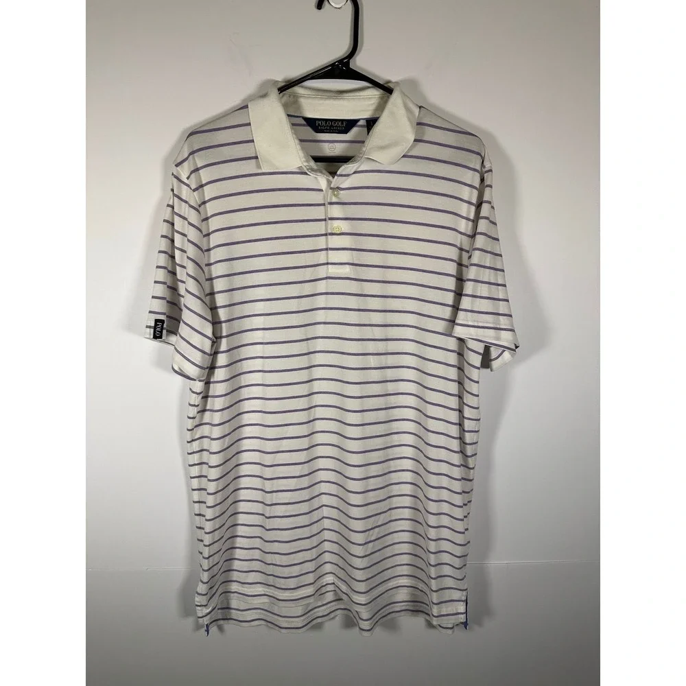 Polo Golf Ralph Lauren Polo Shirt Mens L White Lavender Stripe Short Sleeve